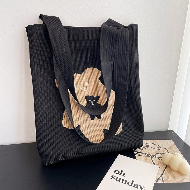 Women's Medium Polyester Little Bear Cute Basic Open Shoulder Bag