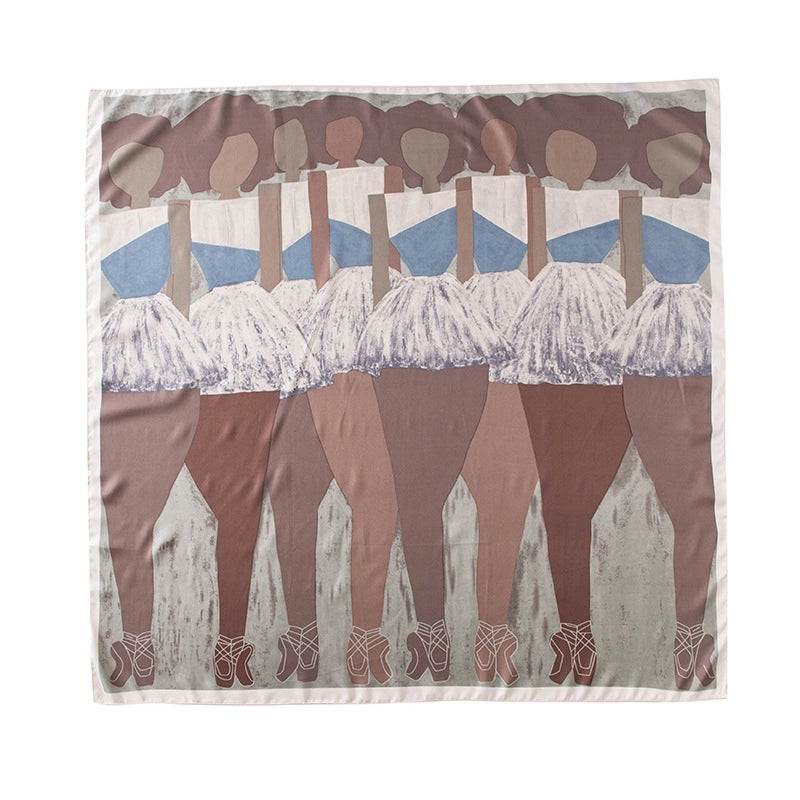 Women's Elegant Stripe Flower Satin Silk Scarf