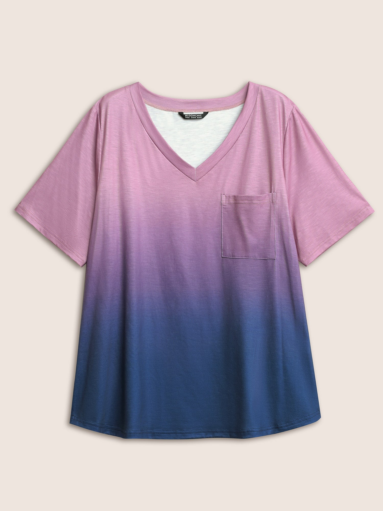 Ombre Contrast Patched Pocket T-shirt