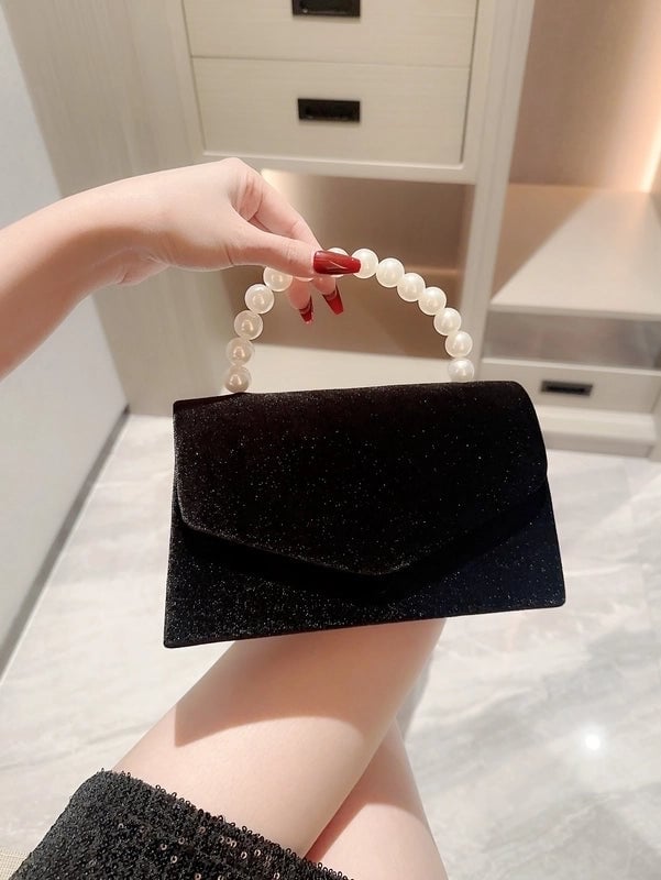 White Black Polyester Solid Color Beading Evening Bags