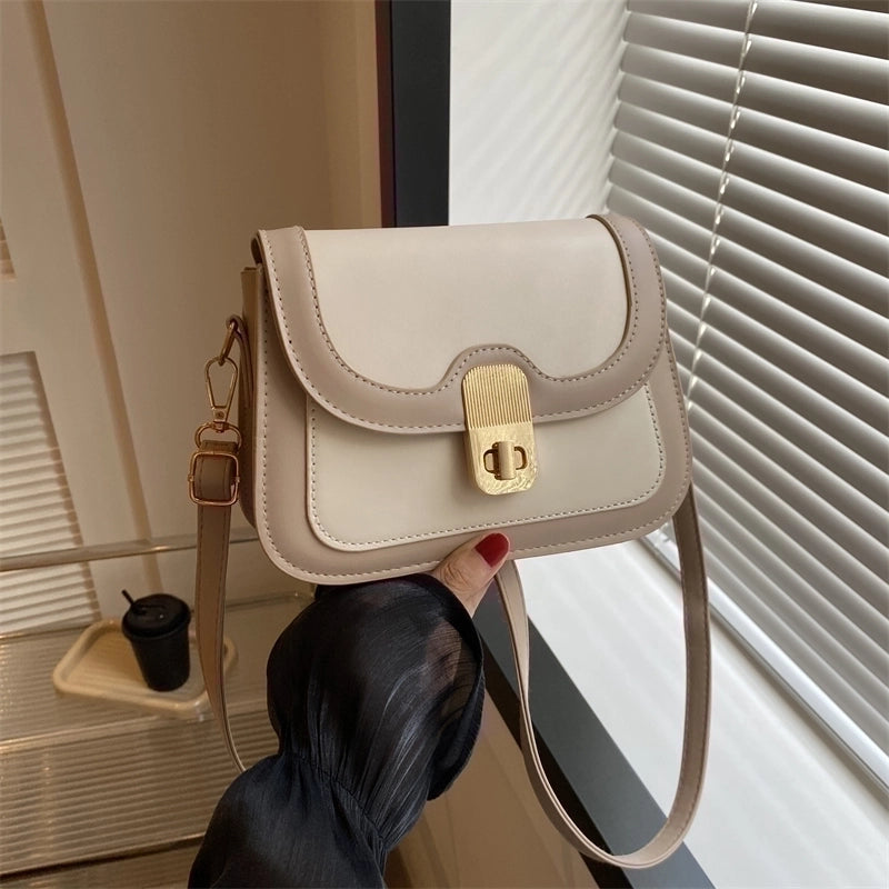 Women's Pu Leather Solid Color Elegant Square Flip Cover Crossbody Bag