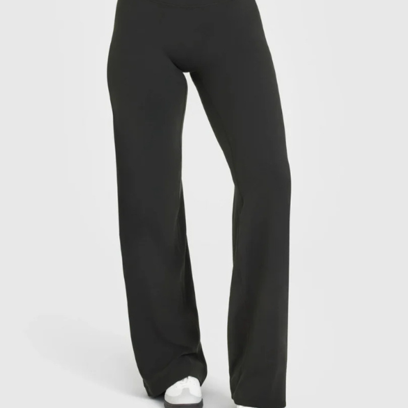 High Rise Straight Pants with Stretch Fit and Soft Touch Fabric