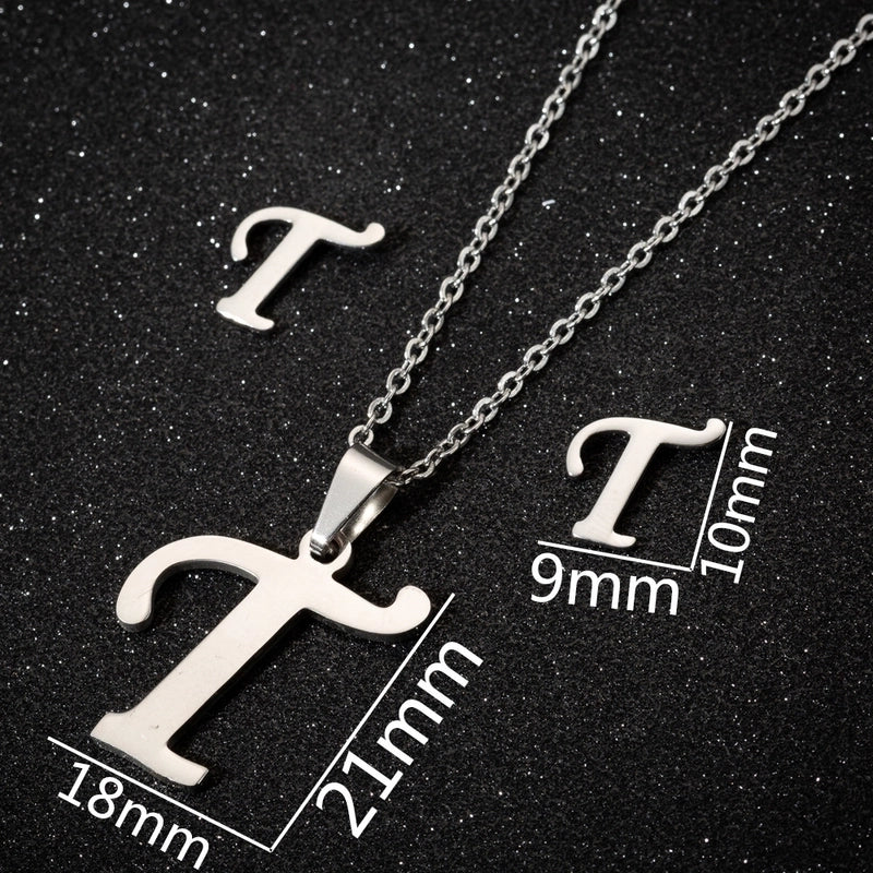Women's Fashion Minimalist Letter Stainless Steel Pendant Necklace Ear Studs Plating Jewelry Sets