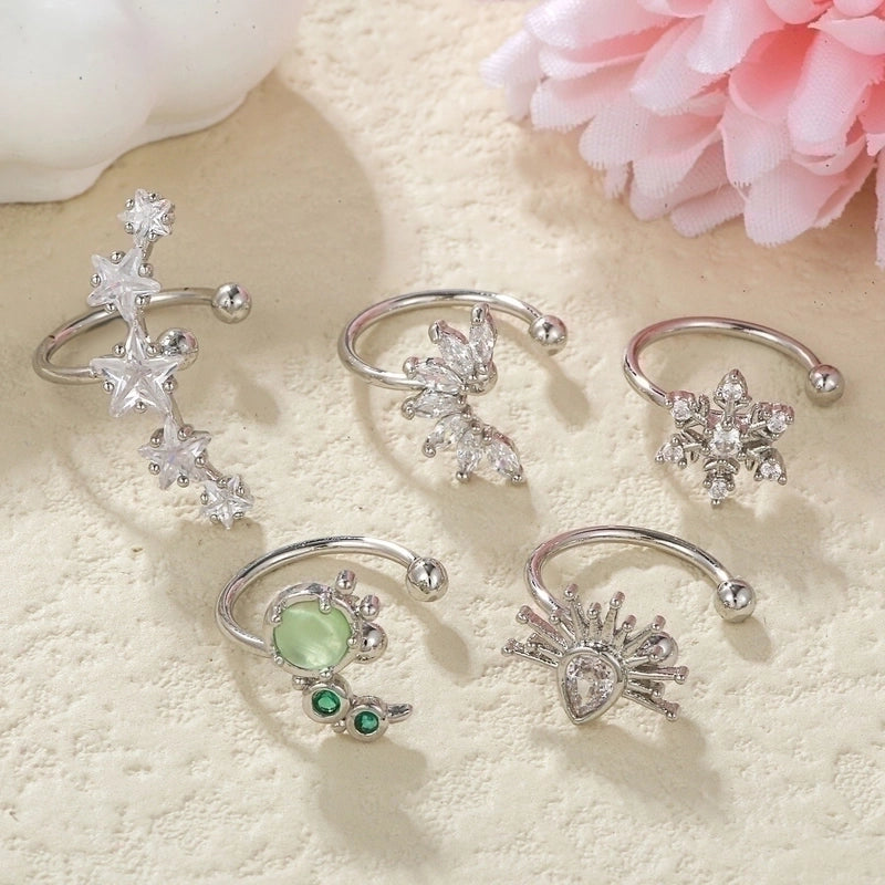 Glam Pentagram Brass Plating Zircon Ear Clips 1 Piece
