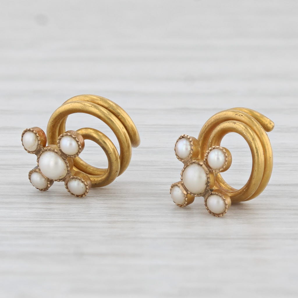 Antique Set of 2 Shirt Studs Pearls 22k Yellow Gold
