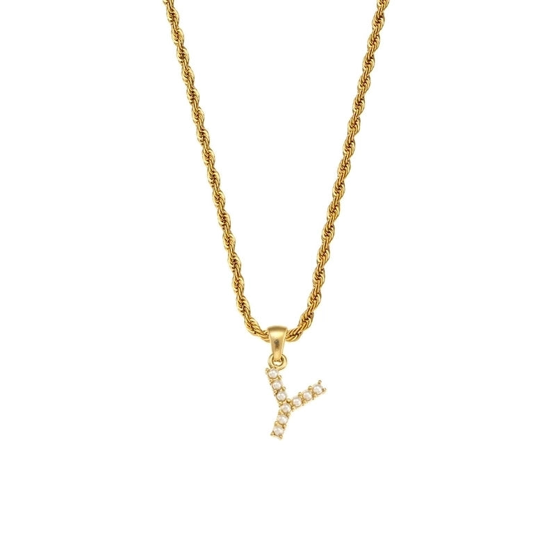 Fashion Letter 304 Stainless Steel Pearl 18K Gold Plated Plating Inlay Pendant Necklace