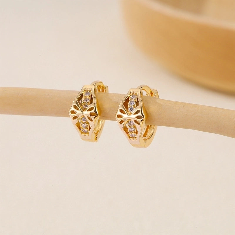 1 Piece IG Style Minimalist Geometric Inlay Copper Zircon Earrings