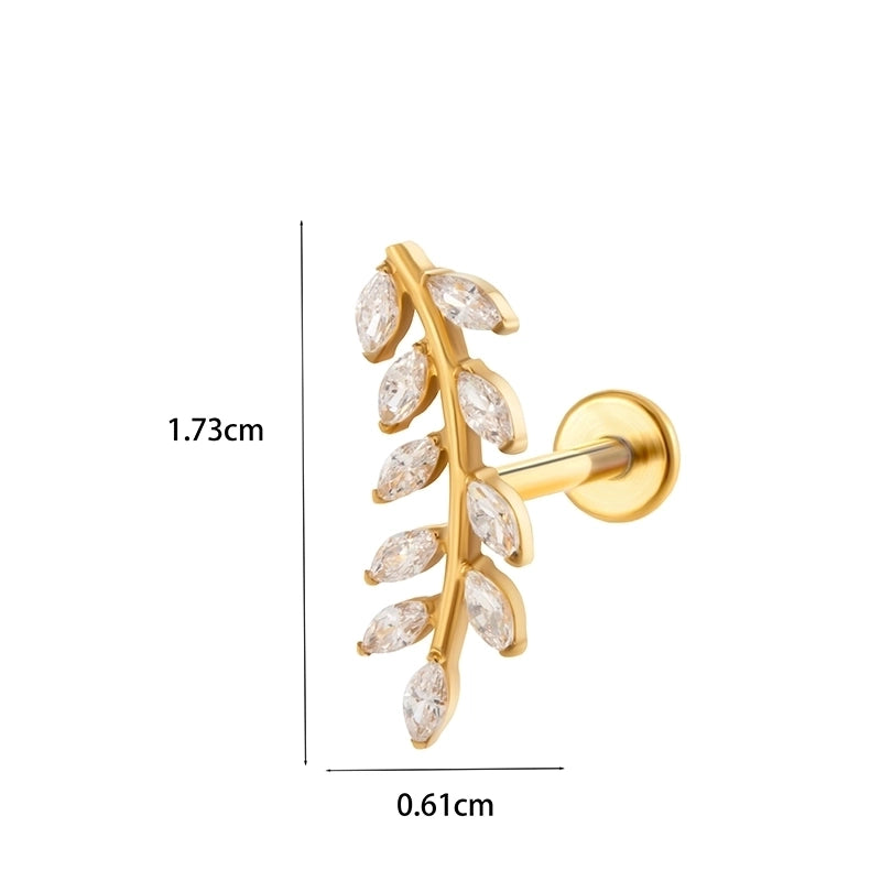 1 Piece Ear Cartilage Rings & Studs Minimalist Classic Style Leaves Chain Pure Titanium Inlay Zircon Ear Cartilage Rings & Studs