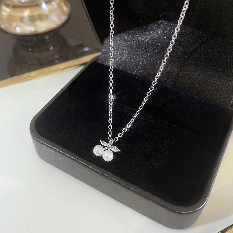 Minimalist Heart Shape Flower Bow Knot Titanium Steel Copper Plating Inlay Artificial Gemstones Pendant Necklace
