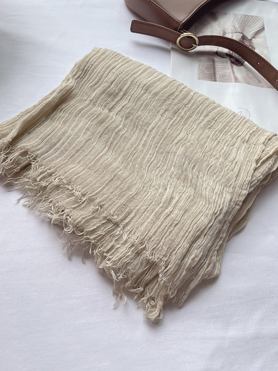 Vintage Pure Color Shirred Shawl Scarf