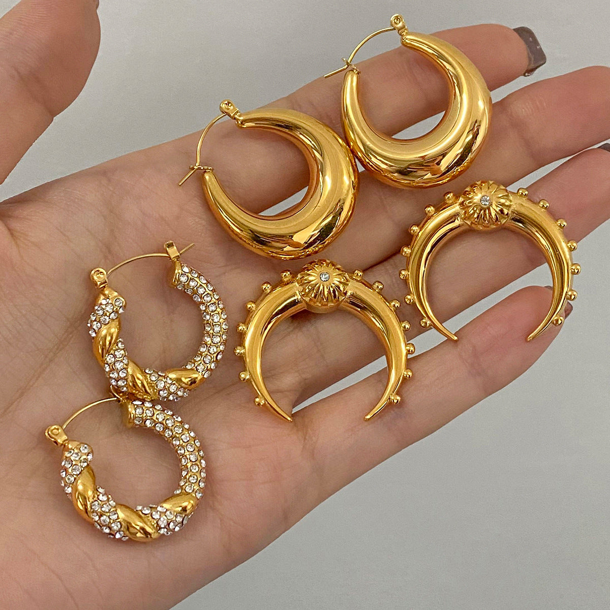 Jie Ding Stainless Steel Double C Earrings Ins Zircon Earrings Titanium Steel Earrings