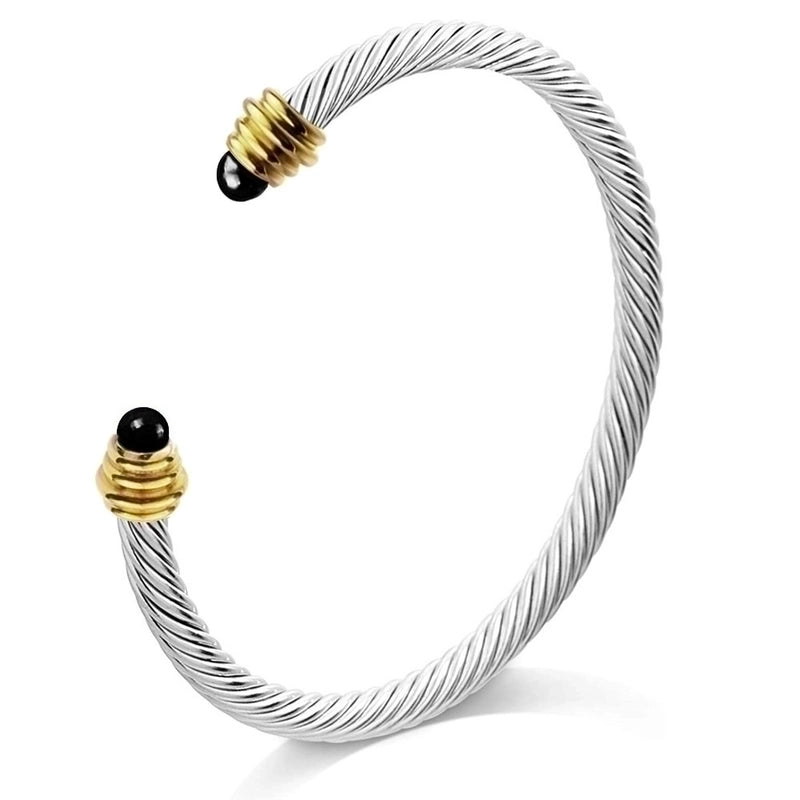 3 Pieces Fashion C Shape Titanium Steel Polishing Agate Bangle