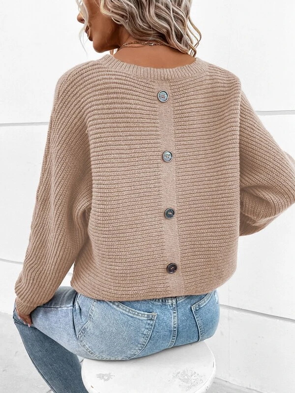 Casual Button Cotton Sleeve Sweater