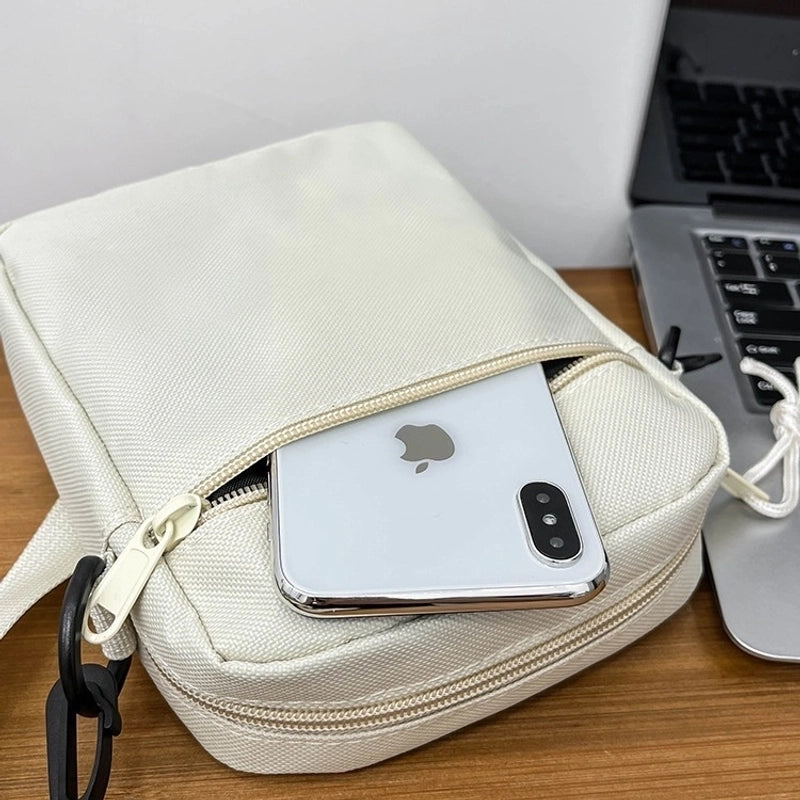 Men's Nylon Solid Color Streetwear Square Zipper Shoulder Bag