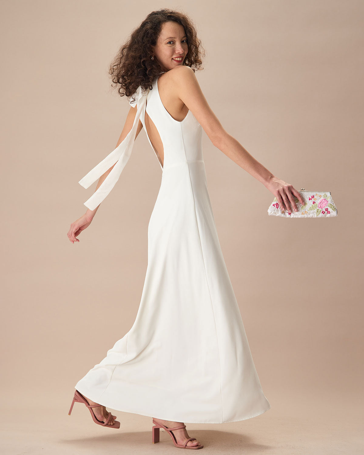 The White Bowknot Halter Maxi Dress