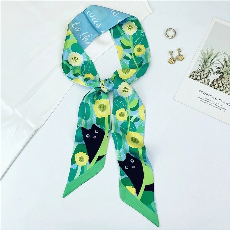 Women's Sweet Flower Satin Silk Scarves