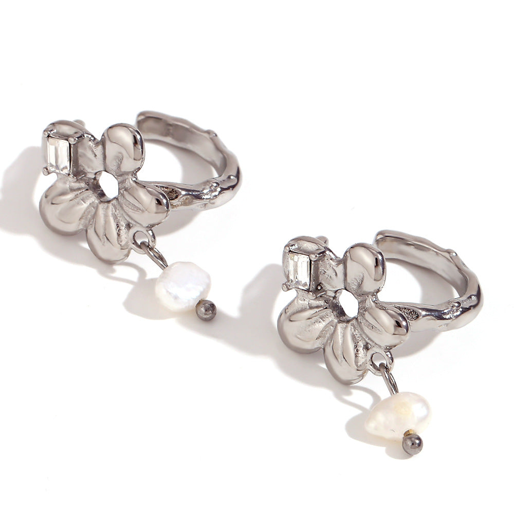 Women Fashion Circle Geometric Stainless Steel 18K Gold Plated Clip On Earrings