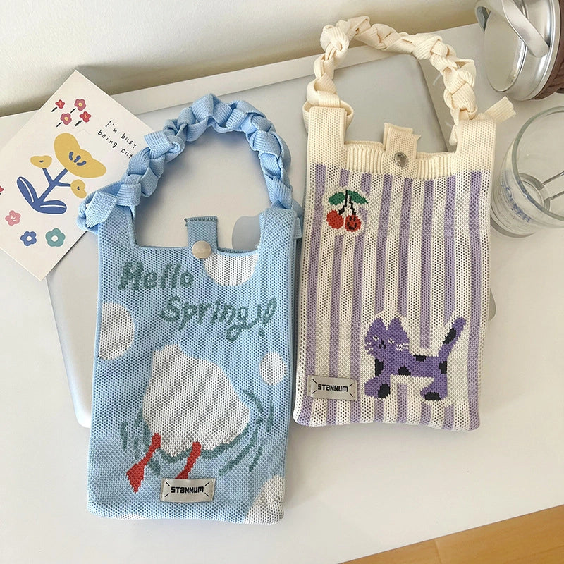 Women's Polyester Printing Animal Color Block Cute Square Buckle Shoulder Bag Phone Wallets