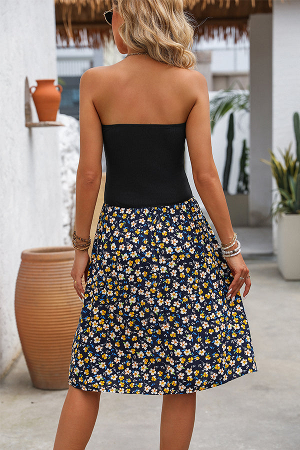 Flower Print Bandeau Casual Mini Dress