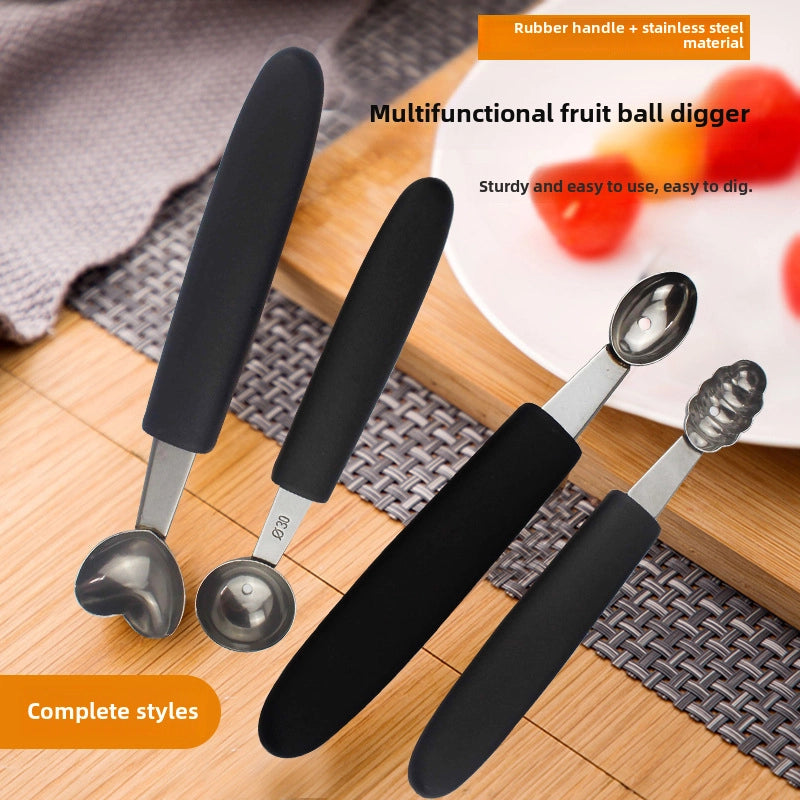 Simple Stainless Steel Fruit Ball Digger Ice Cream Watermelon Platter Digging Spoon Household Kitchen Metal Spoon With Rubber Handle