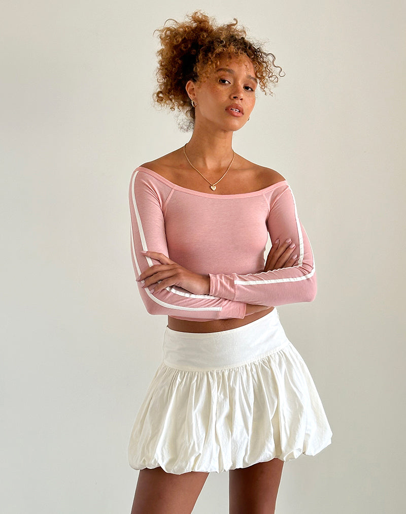 Gavya Bardot Long Sleeve Top in Pink Lady with White Stripe