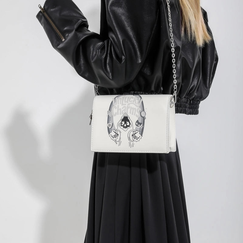 Women's Pu Leather Portrait Animal Letter Vintage Style Punk Maximalism Sewing Thread Square Hidden Buckle Flip Cover Crossbody Bag