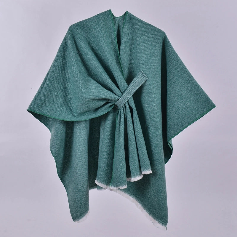 New Women's Autumn And Winter Warm Cloak Simple Double-sided Solid Color Split Cashmere Outerwear Shawl