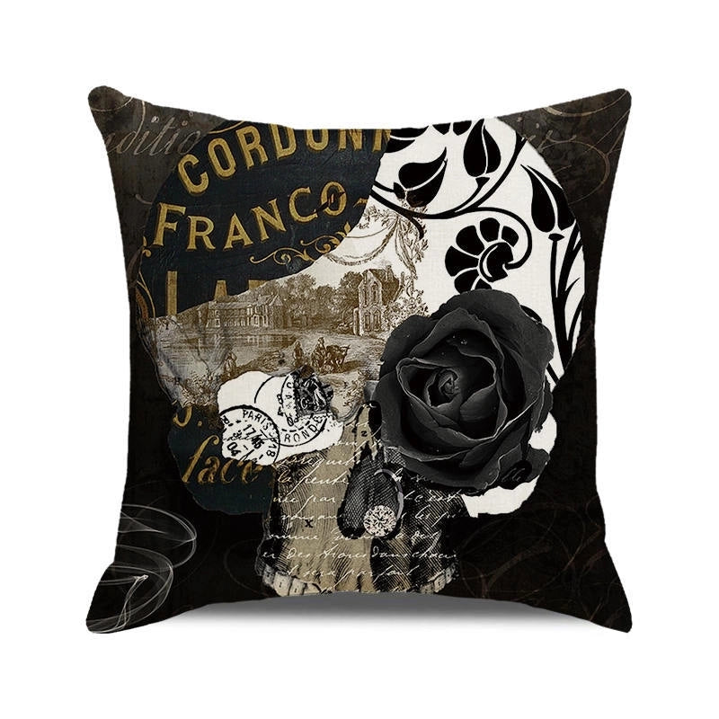 Halloween Retro Punk Palm Skull Cotton Pillow Cases Couch & Sofa Decor