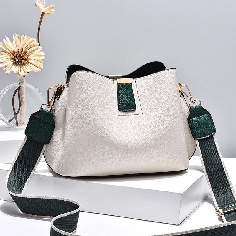 Women's Pu Leather Solid Color Elegant Classic Style Bucket Zipper Buckle Shoulder Bag Crossbody Bag