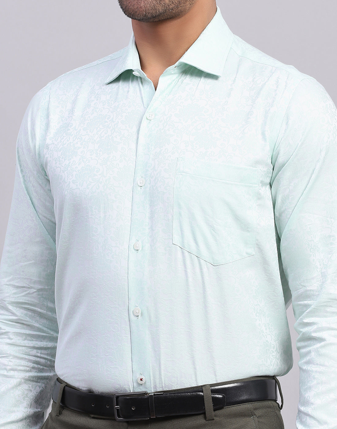 Men Light Blue Self Design Collar Full Sleeve Shirt