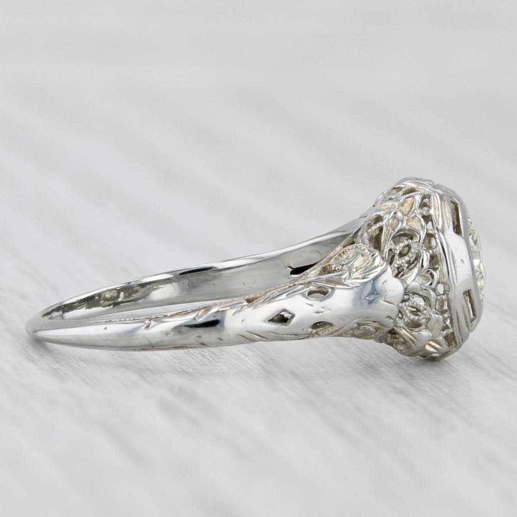 Art Deco 0.19ct Diamond Solitaire Engagement Ring 18k White Gold Size 6