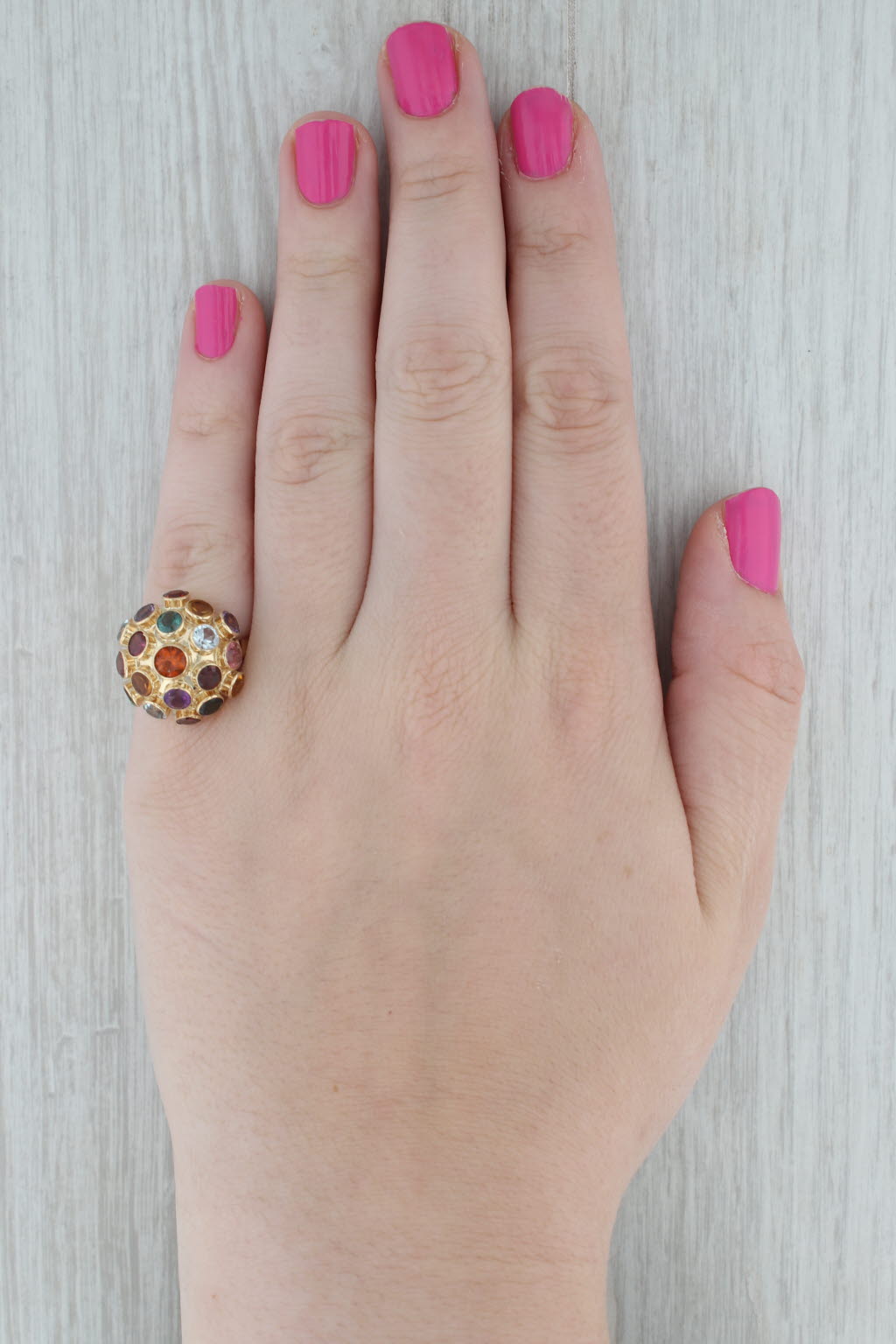 Sputnik Gemstone Ring 18k Gold Amethyst Citrine Aquamarine Garnet Tourmaline