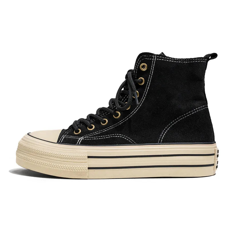 Advbridge Vintage Brown Couples Casual Sneakers Comfort Suede Thick Sole Men's Shoes Trend Lace-up High Top Shoes Mens Vulcanized Sneakers