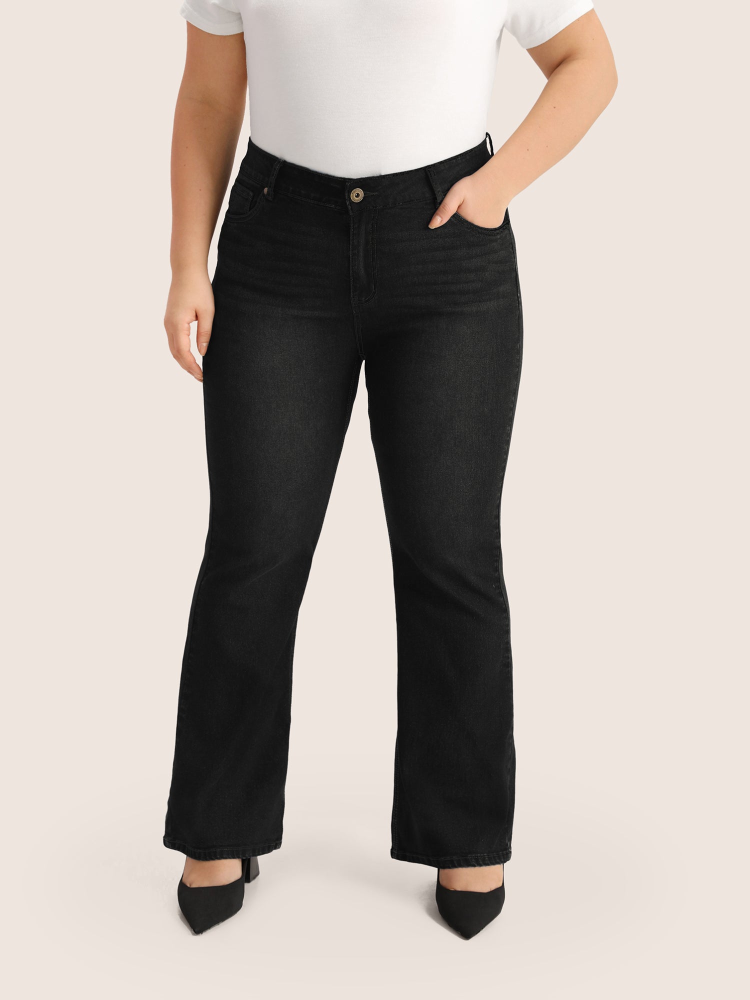 Plain Bootcut Pocket Zipper Fly Jeans