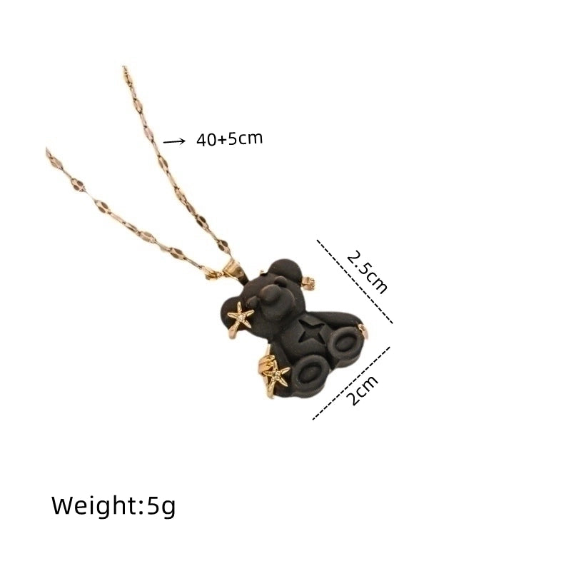Cute Little Bear Star 201 Stainless Steel Copper Resin Zircon Plating Inlay