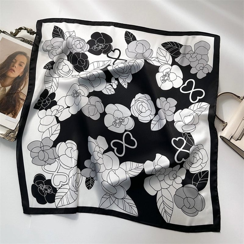 Unisex Casual Minimalist Stripe Flower Polyester Satin Printing Silk Scarf