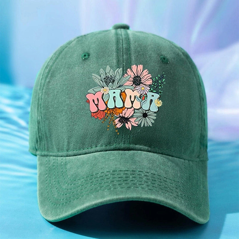 New Vintage Personalized Fashion Men's And Women's Letter Printing Flower MAMA Washed Baseball Cap Outdoor Casual Duck Tongue