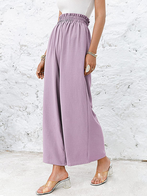 Simple Wide Leg Loose Elasticity Casual Pants Bottoms