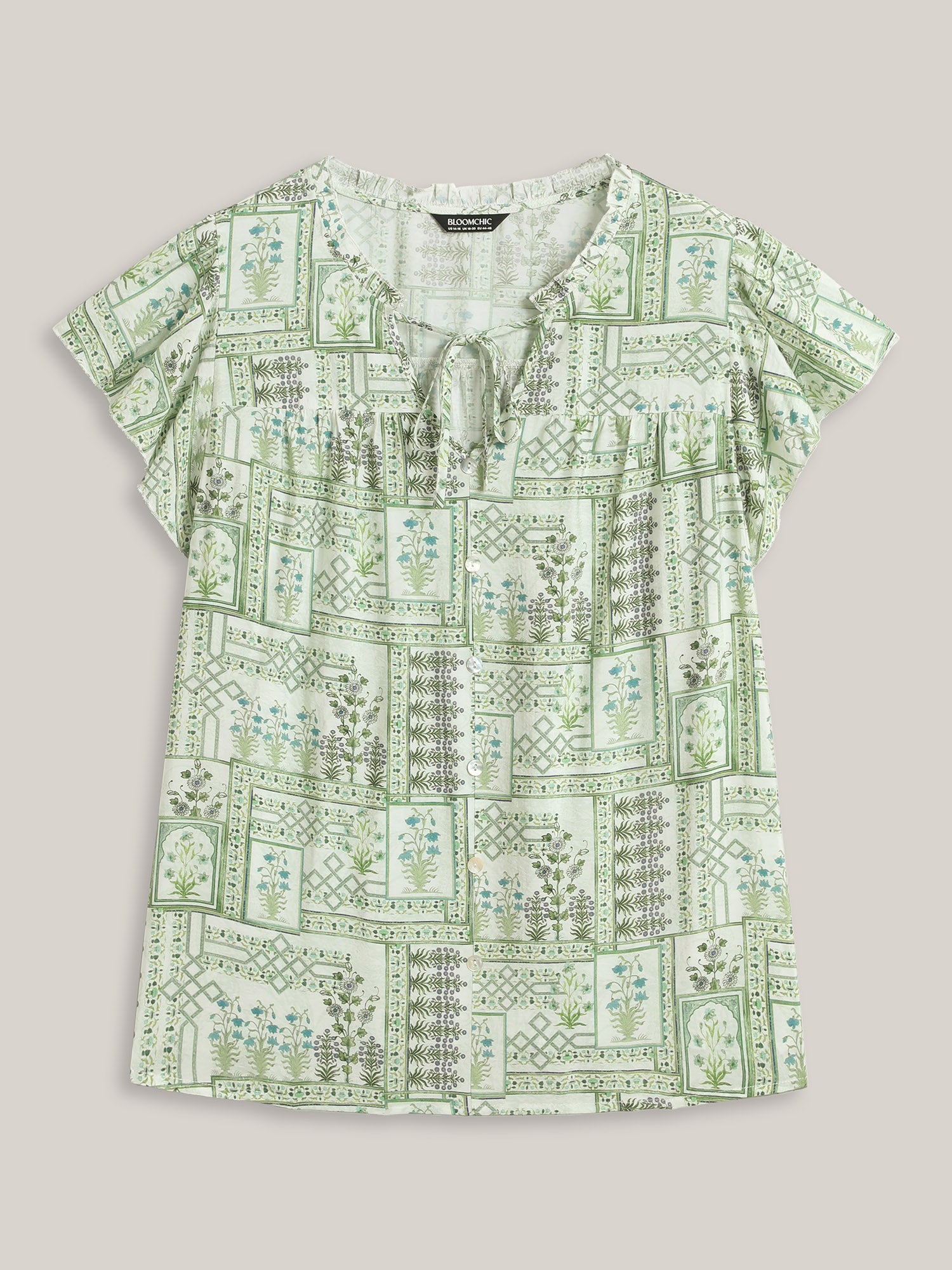 Serene Leaf Collage Flutter Sleeve Blouse