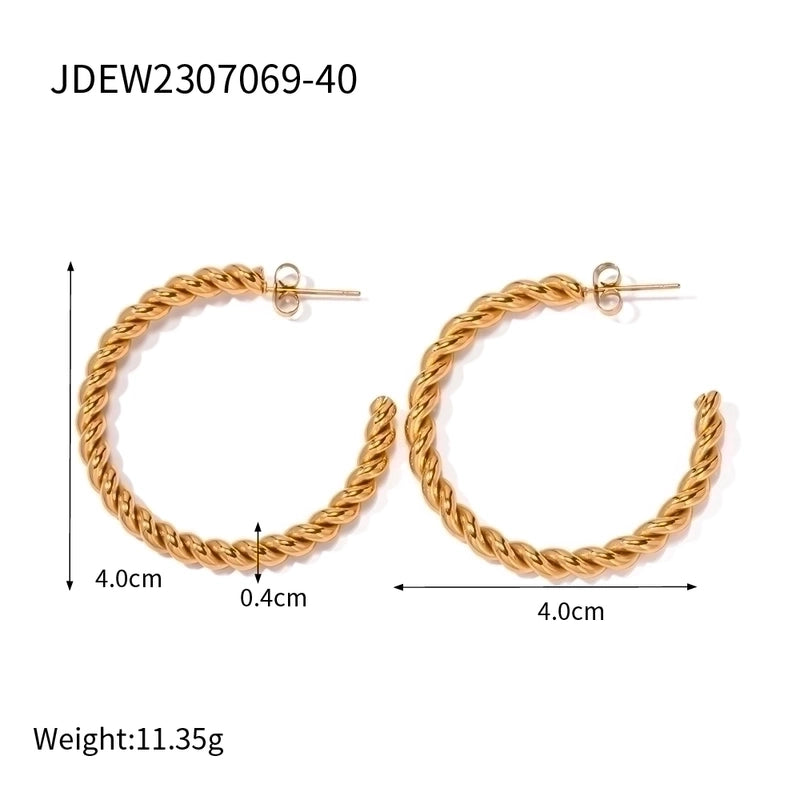1 Pair IG Style C Shape Twist Plating 304 Stainless Steel Ear Studs