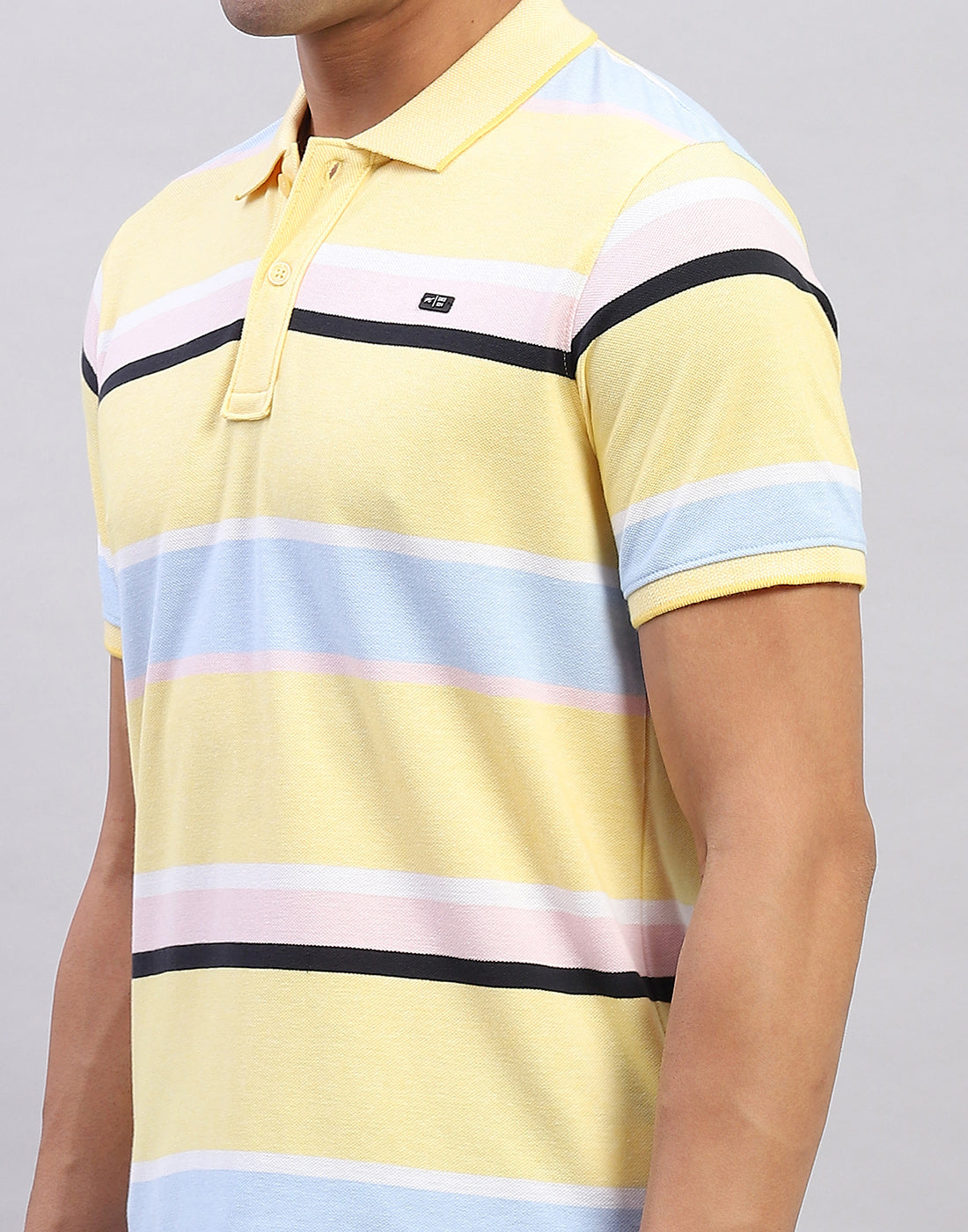 Men Yellow Stripe Polo Collar Half Sleeve T-Shirt