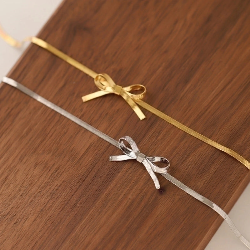Vintage Style Minimalist Solid Color Bow Knot 304 Stainless Steel 18K Gold Plated Plating Stainless Steel Necklaces