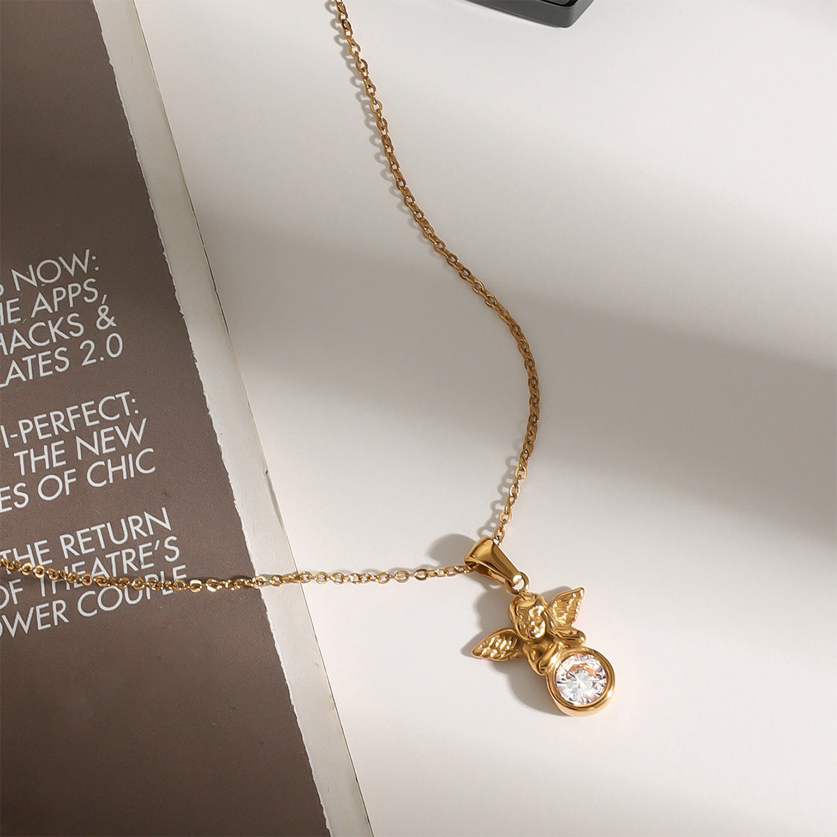 Stainless Steel Angel Zircon Necklace Accessories Clavicle Chain Titanium Steel Necklace