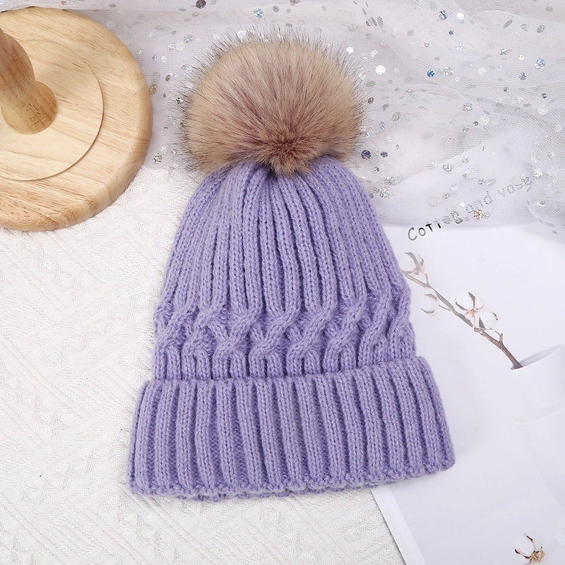 Women's Basic Minimalist Solid Color Pom Poms Eaveless Wool Cap