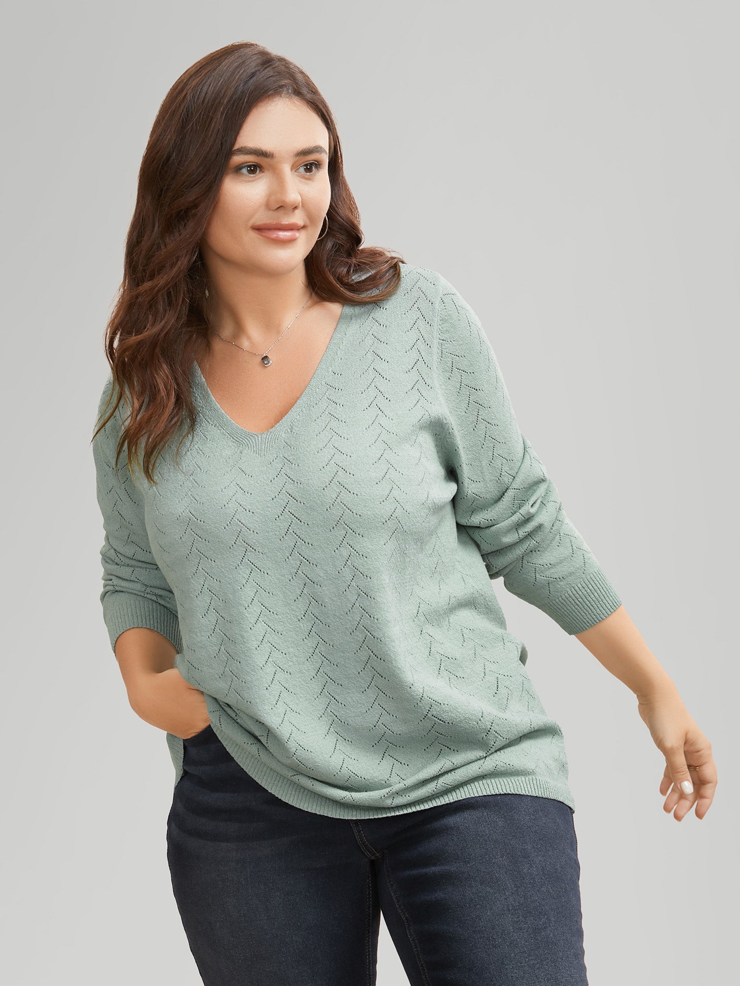 Texture V Neck Lightweight Pullover