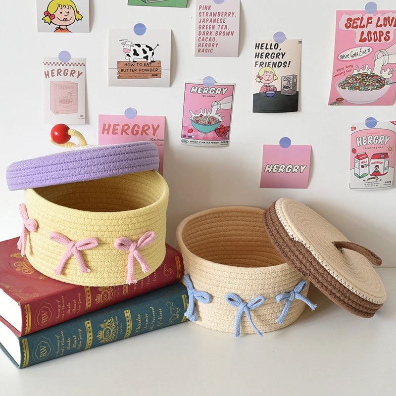 Cute Color Matching Color Contrast Pattern Cotton Thread Storage Basket