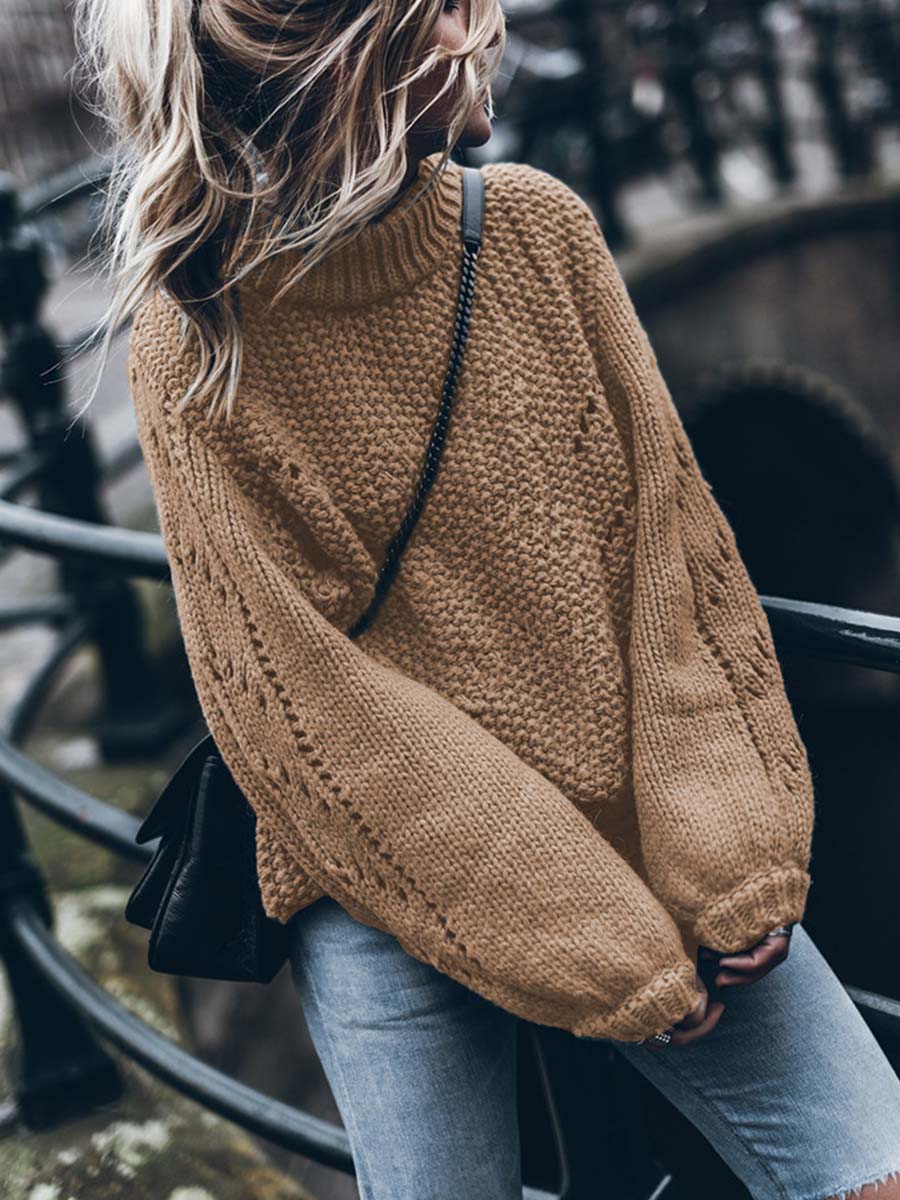 Solid Color Pullover Hollow Jumper