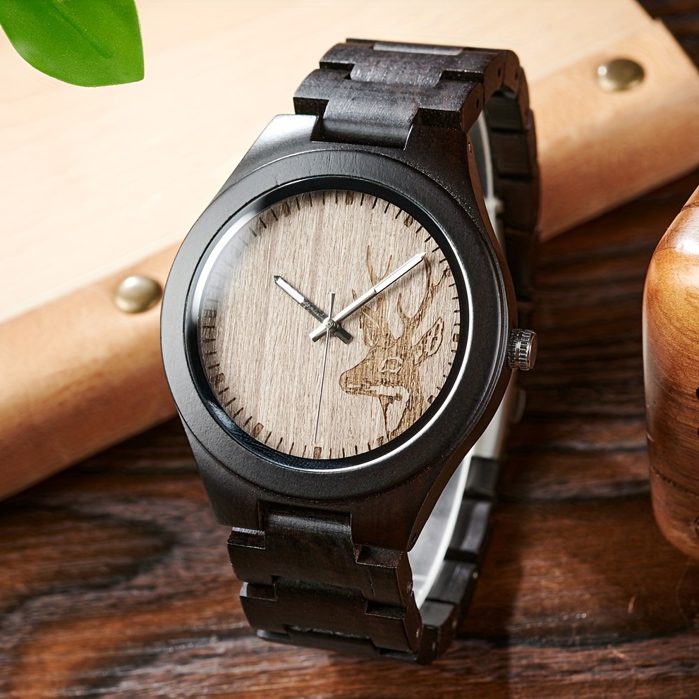Unique Elk Carved Men's Watch Wooden Watch Nice Gift