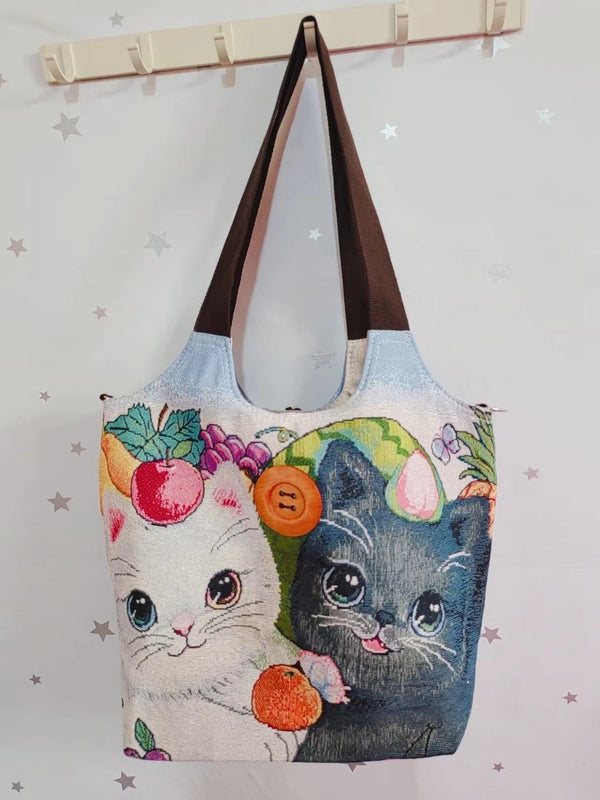 Women's Large Canvas Elephant Ethnic Style Square Zipper Shoulder Bag