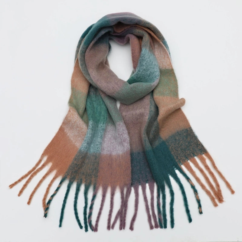 Autumn And Winter Scarf Cashmere Thickened Warm Striped Plaid Scarf Women's Fashion Tassel Long Men's And Women's Scarf Couple